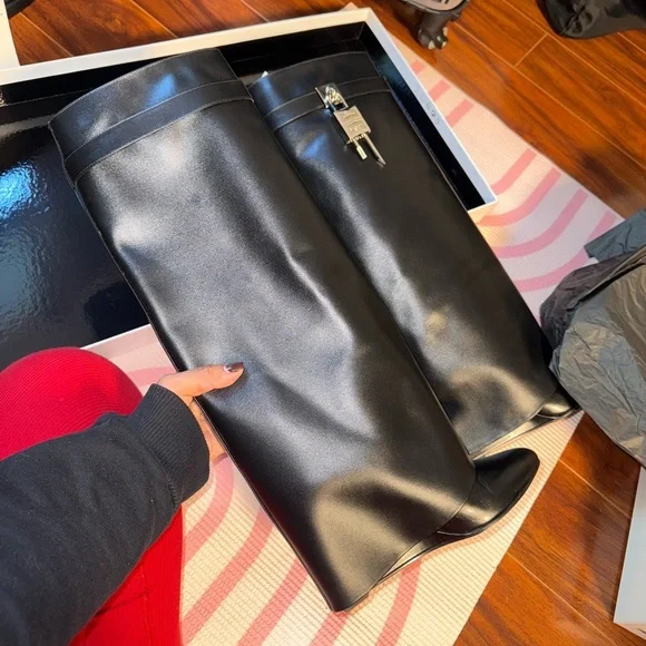 SOLD ON DPOP Givenchy Black Leather Boots with Gold Accent - Picture 9 of 15